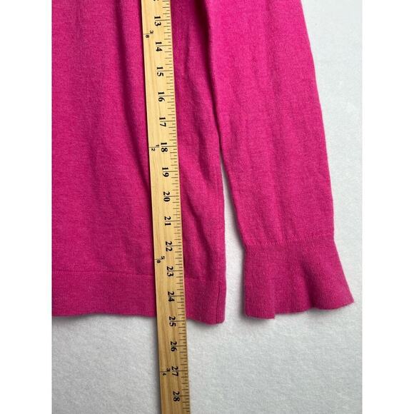 Talbots M Petite Fuchsia Pink Lambswool Lightweight Flounce Bell Sleeve Sweater - Picture 9 of 10